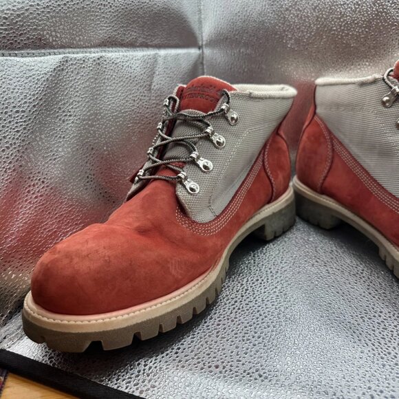 Size 12M Timberland Mens Brown Genuine Leather Mid Top Lace Up Waterproof Boots - Picture 3 of 10